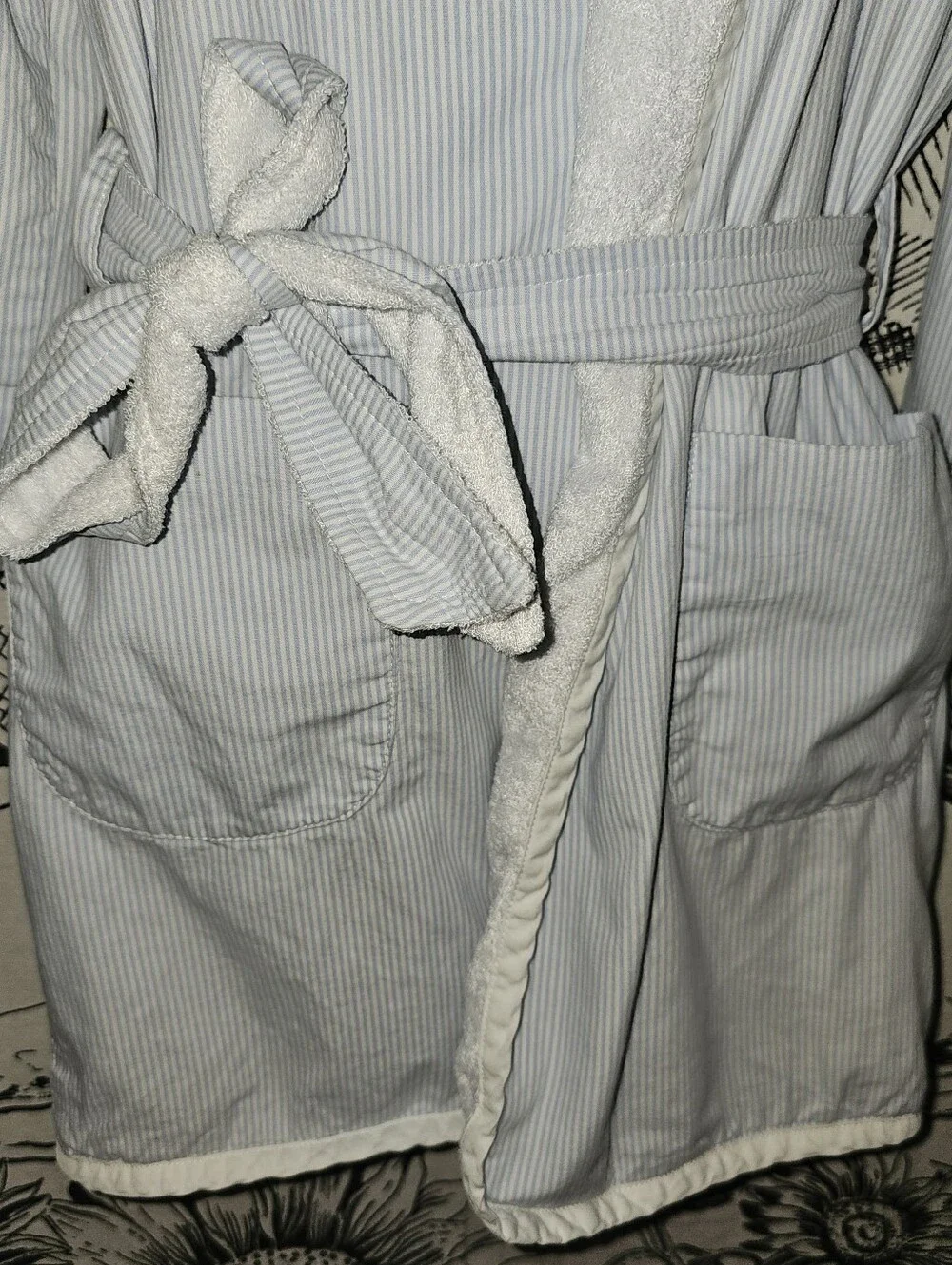 Kate & Libby Sz 3 Kids Hooded Terry Bathrobe - Light Blue Stripe